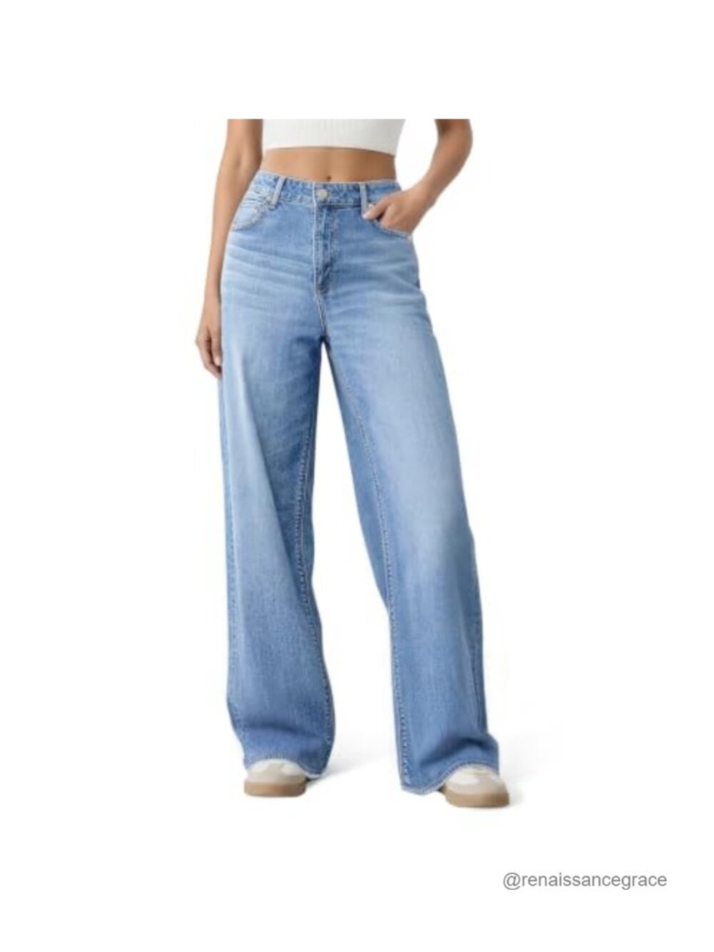 Wide Leg High Waisted Baggy Straight Denim Pants